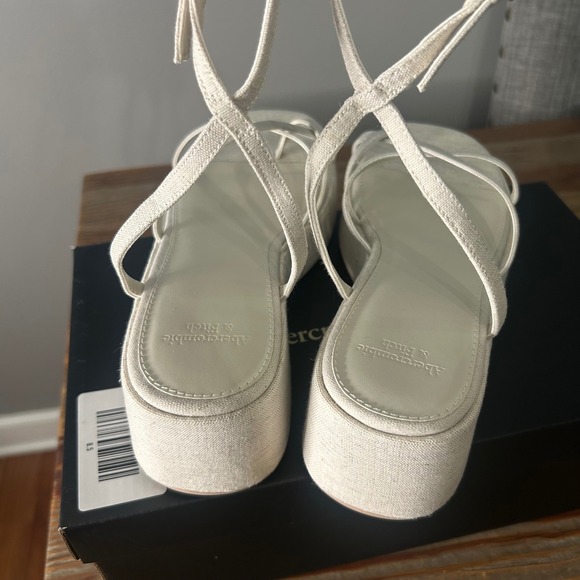 Abercrombie & Fitch Platform Sandals Ankle Strap Open Toe Beige Size 8.5 - Picture 5 of 11